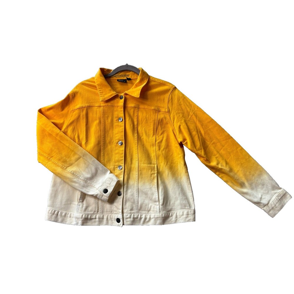 Women with Control My WonderDenim Jacket L Large Yellow Ombre Dip Dye Stretch